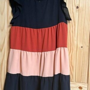 Tiered Colorblock ruffle sleeve Dress